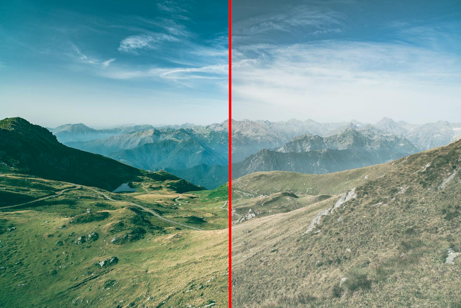 Före- och efter-bild med effekten Färg i Adobe Elements.